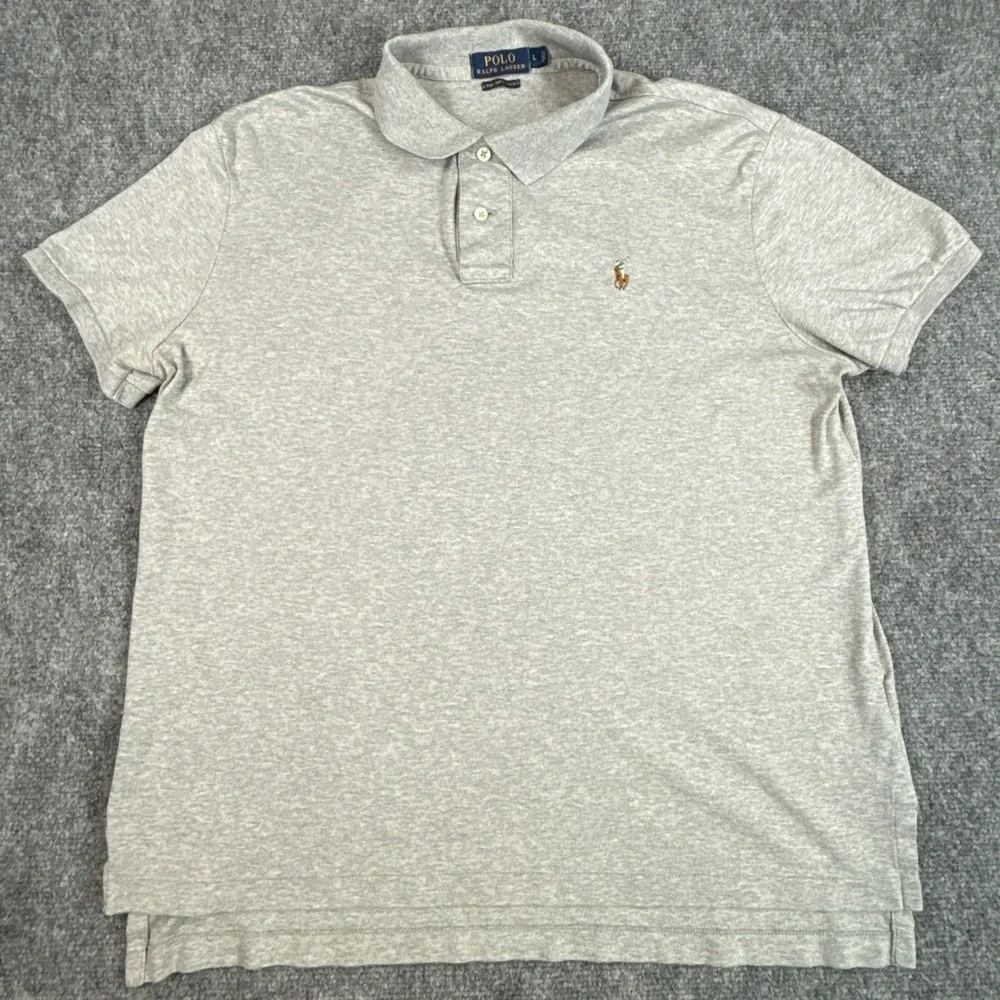 Polo Ralph Lauren Mens Gray Pima Soft Touch Short Sleeve Polo Shirt Large